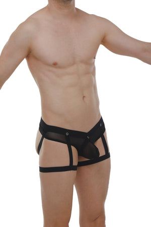 Jockstring Garter Net Noir avec c-ring - PetitQ Underwear - Lingerie masculine sexy et sous-vêtements pour homme originaux