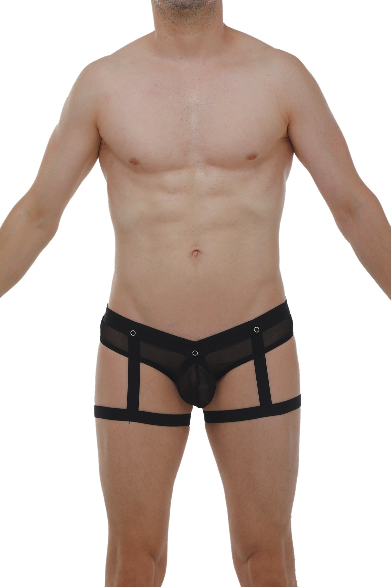 Jockstring Garter Net Noir avec c-ring - PetitQ Underwear - Lingerie masculine sexy et sous-vêtements pour homme originaux